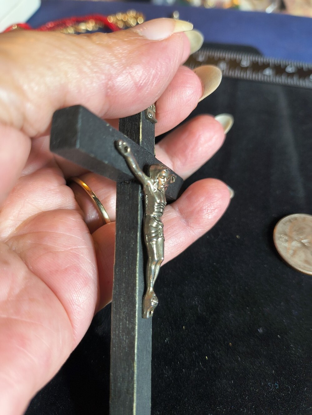Pair Vintage Wooden Wall Crucifixes Catholic Christian INRI Crosses Mid-Century - Picture 12 of 13